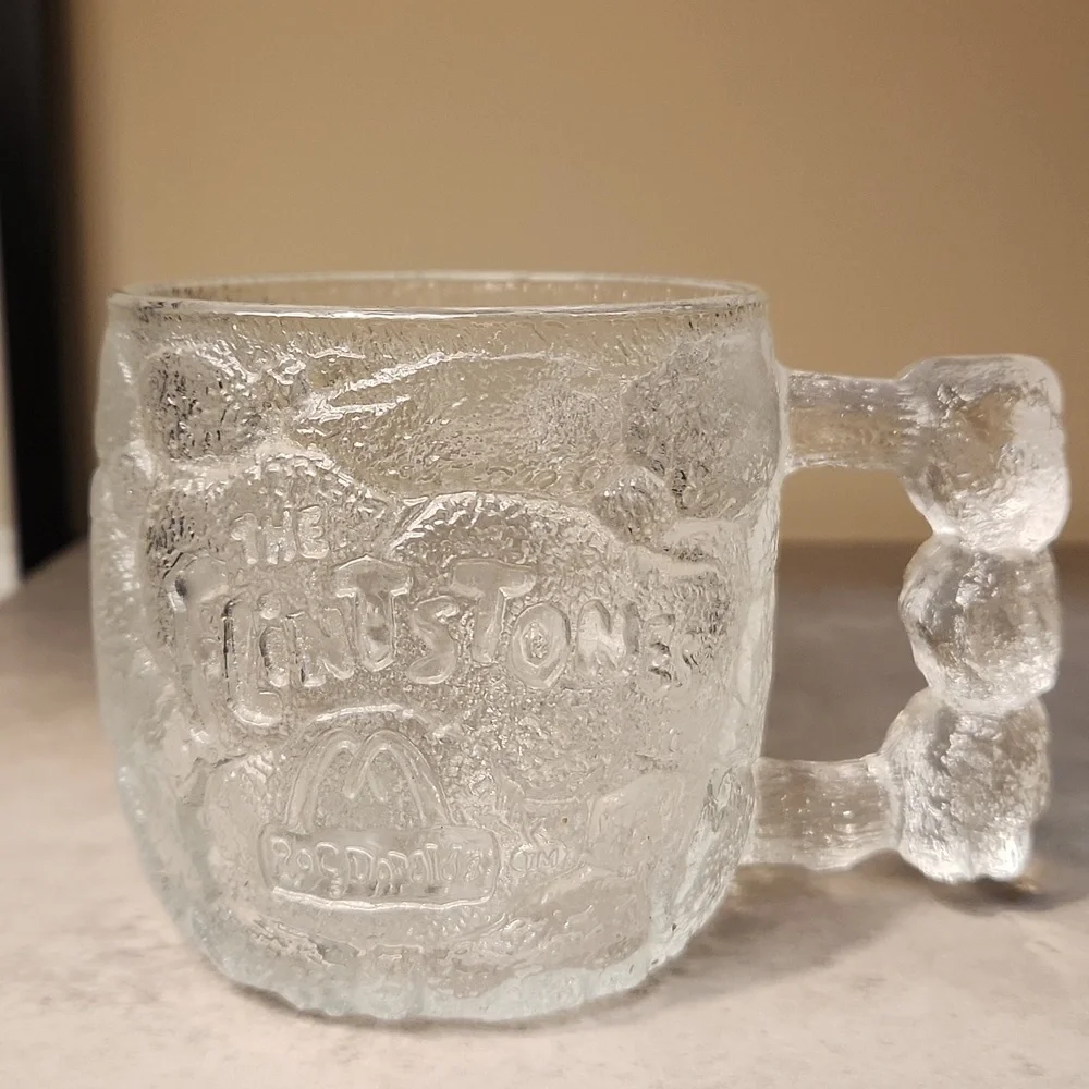 Vintage 1993 McDonalds RocDonald's The Flintstones Glass Drinking Mug W/ Handle